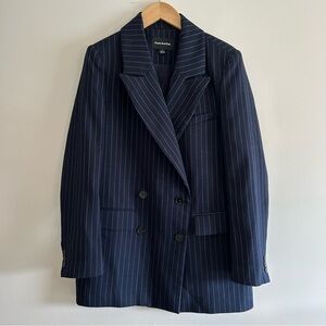 Frank & Oak Navy Striped Double Breasted Blazer Size S